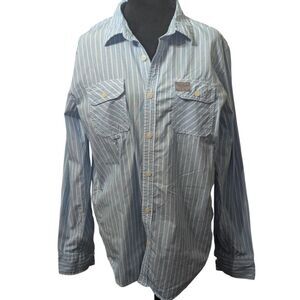 SLADE WILDER Blue White Pinstripe Workwear Button Down Shirt Large